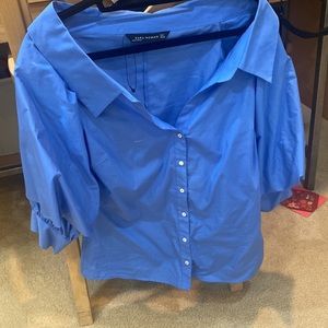Zara Light Blue Button Down Off the Shoulder Top